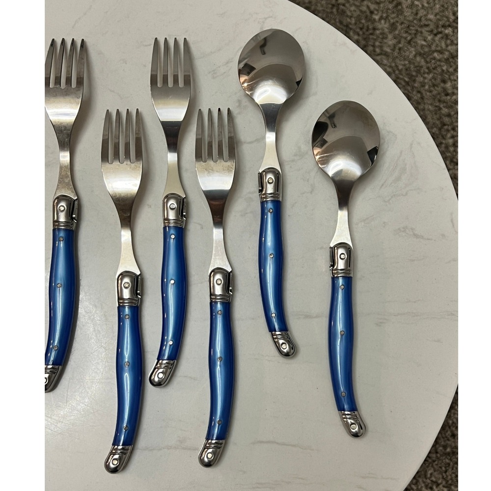 Laguiole‎ Jean Dubost French Home 8pc Flatware Set Blue Stainless - Picture 9 of 13